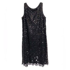 Maggy London NWT black sleeveless sequin shift dress with scalloped hem